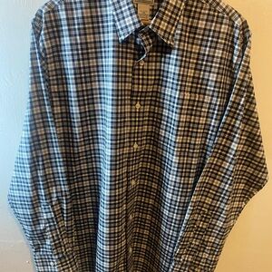 L.L. Bean Mens Large Navy White Plaid Button Down Shirt Traditional Fit
